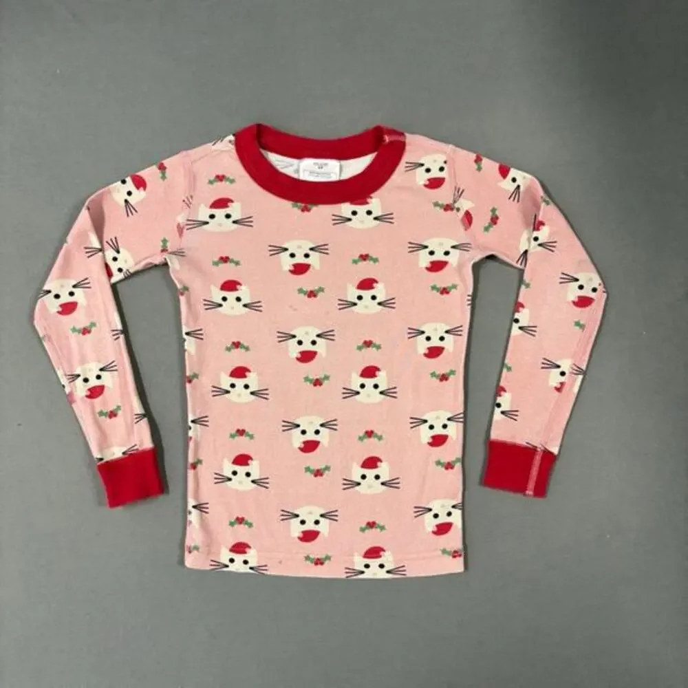 Hanna Andersson Pajama Top Kids 5 Pink Red Good Holiday Cat Organic Cotton